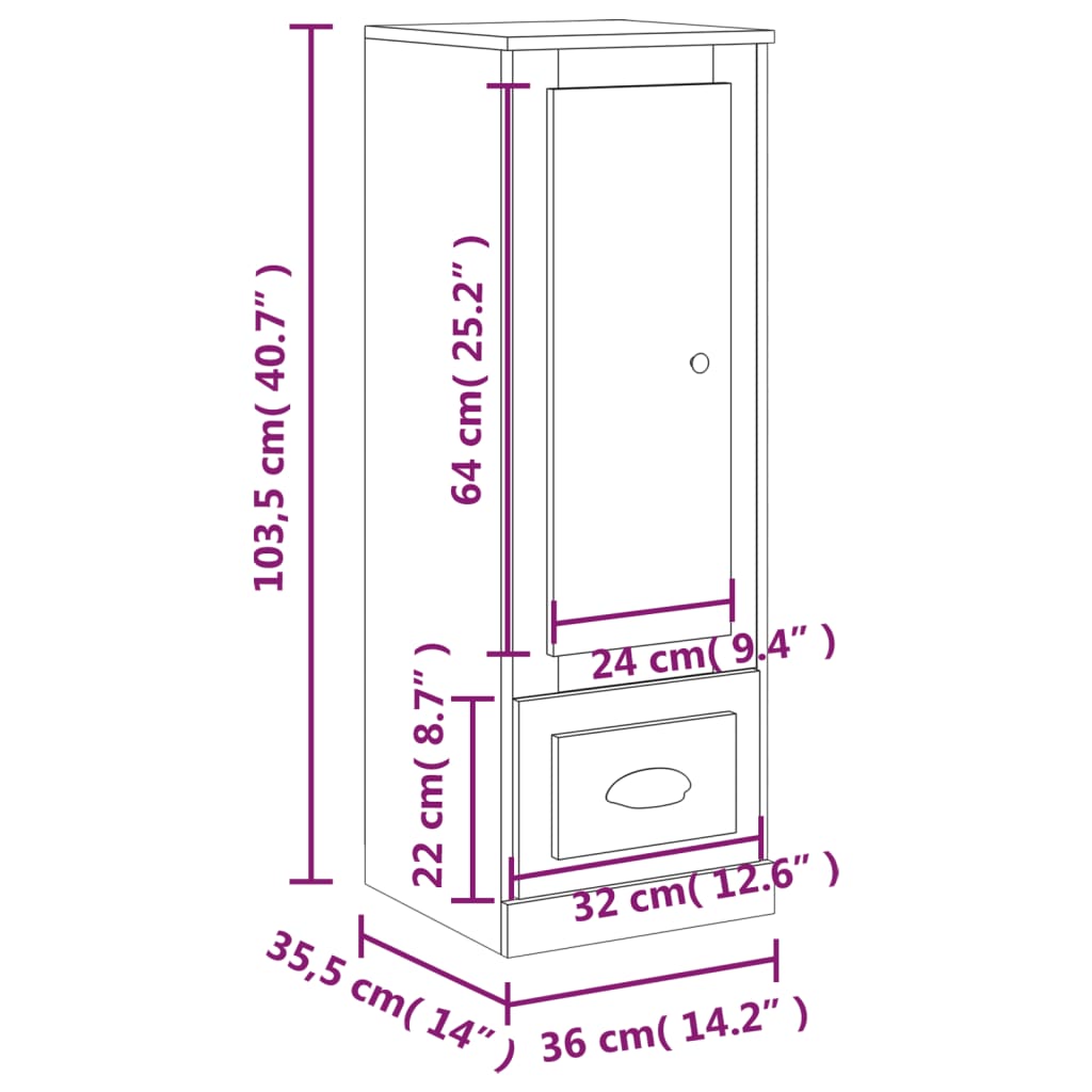 Висок шкаф, бял гланц, 36x35,5x103,5 cm, инженерно дърво