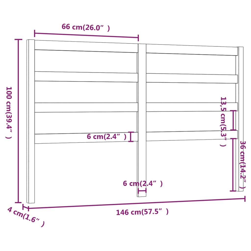 Горна табла за легло, сива, 146x4x100 см, бор масив