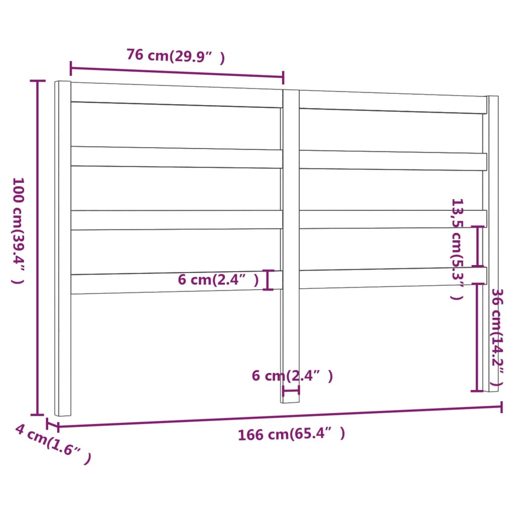 Горна табла за легло, бяла, 166x4x100 см, бор масив
