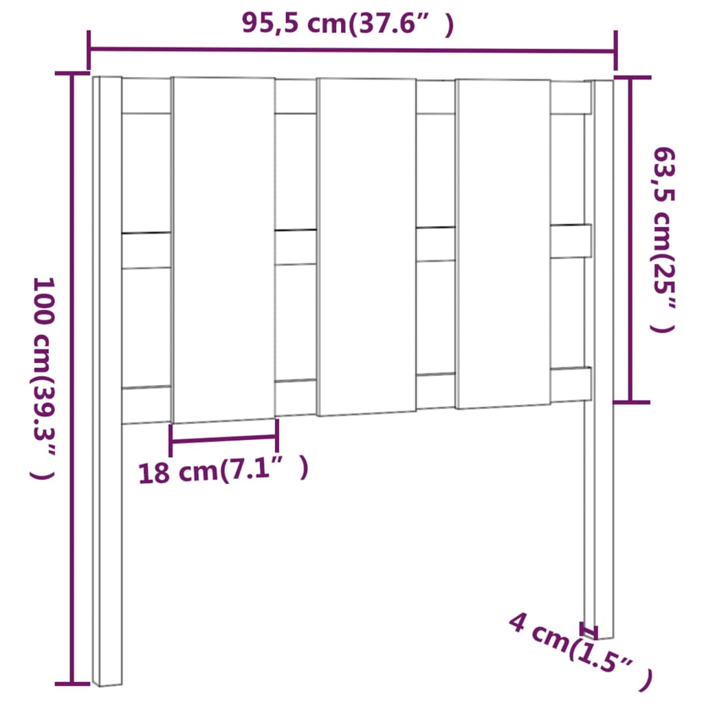 Горна табла за легло, бяла, 95,5x4x100 см, бор масив