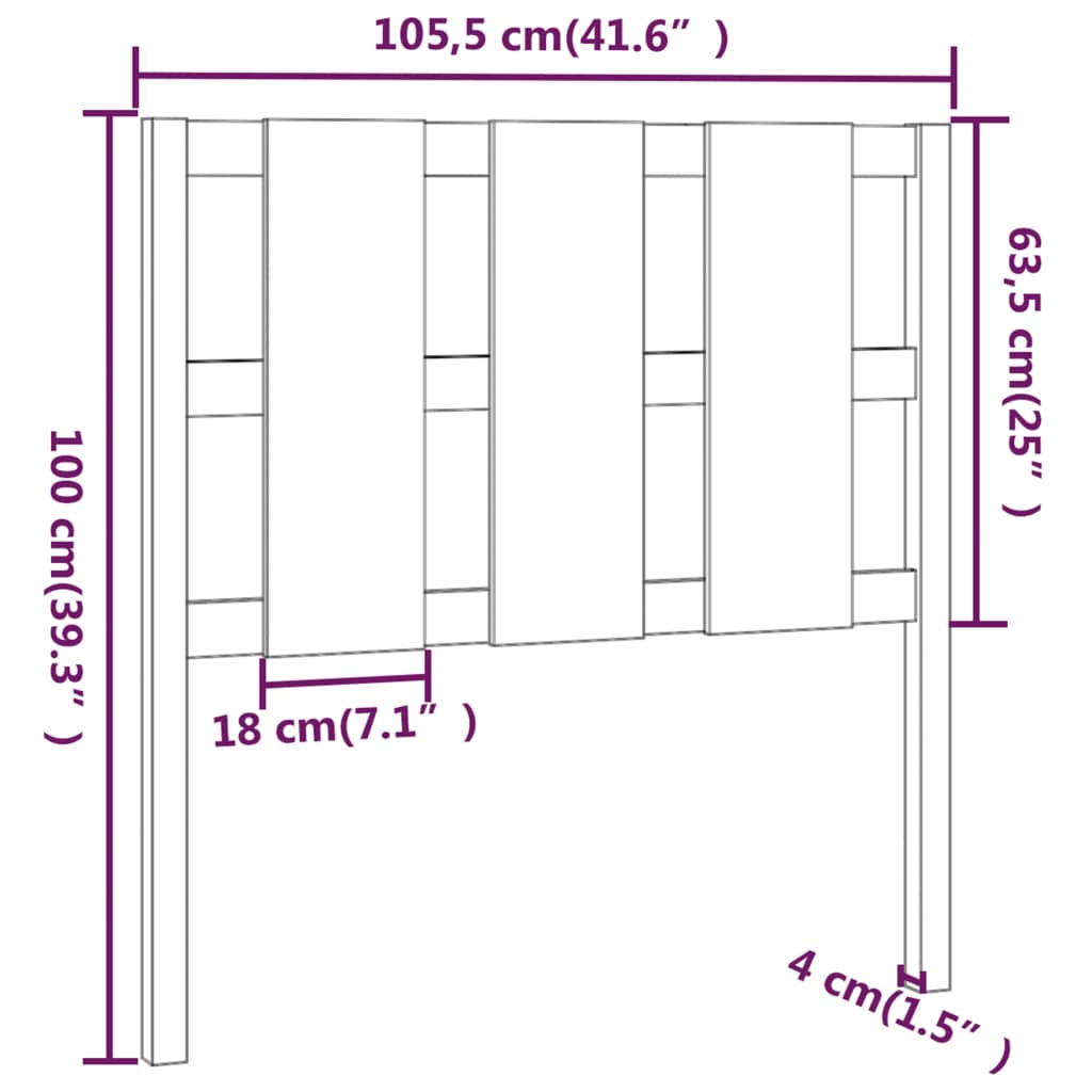 Горна табла за легло, черна, 105,5x4x100 см, бор масив