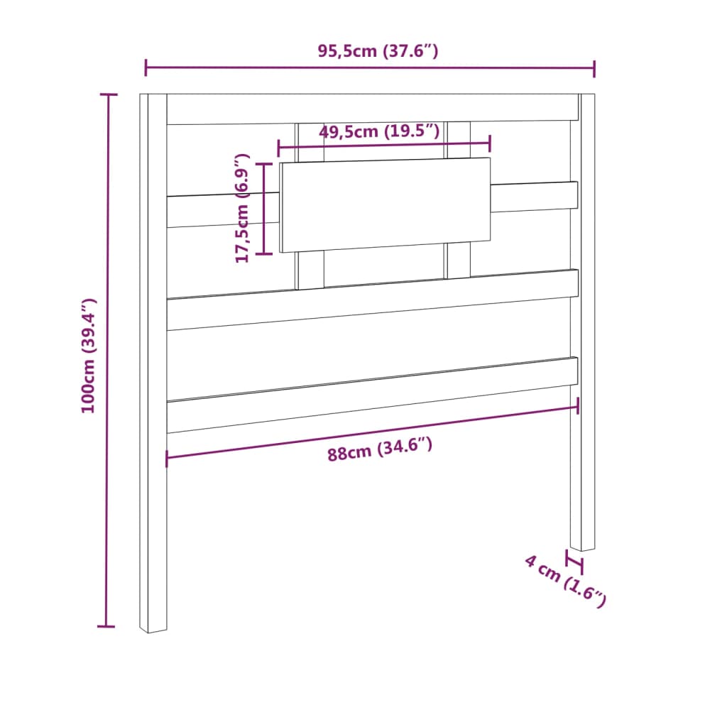Горна табла за легло, 95,5x4x100 см, бор масив