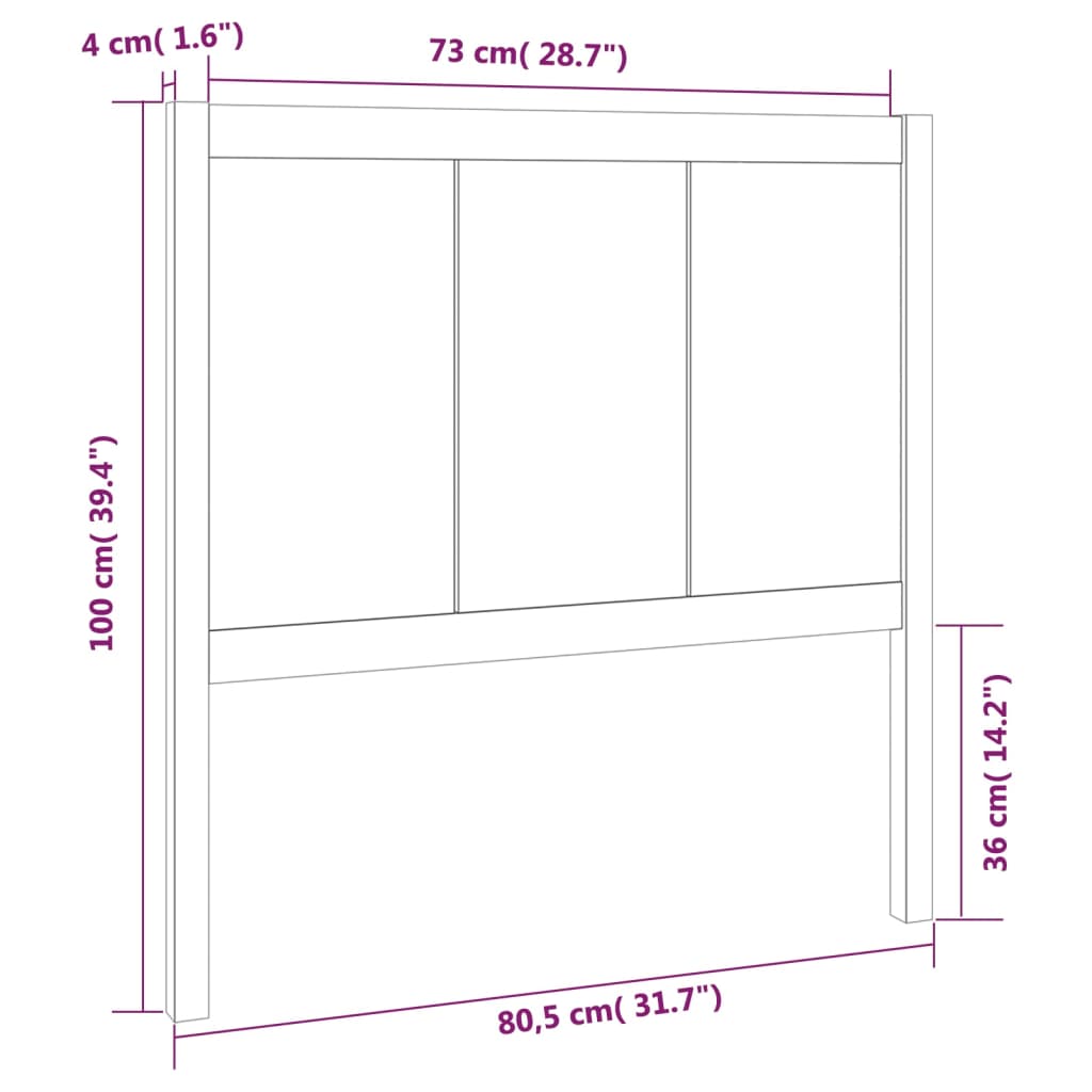 Горна табла за легло, сива, 80,5x4x100 см, бор масив