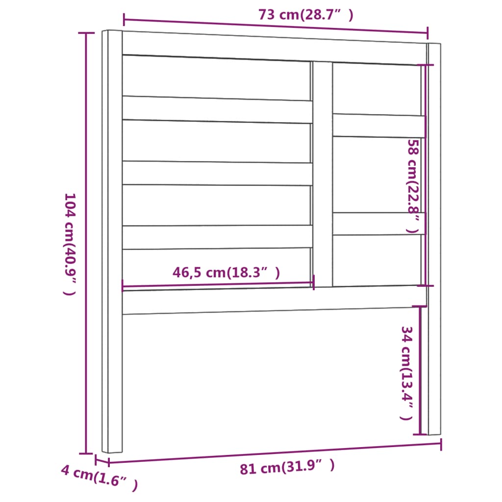 Горна табла за легло, бяла, 81x4x104 см, бор масив