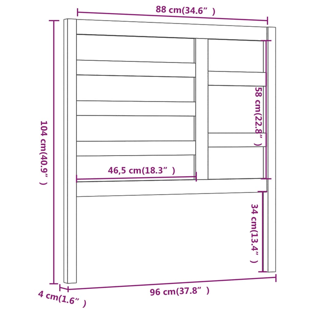 Горна табла за легло, сива, 96x4x104 см, бор масив