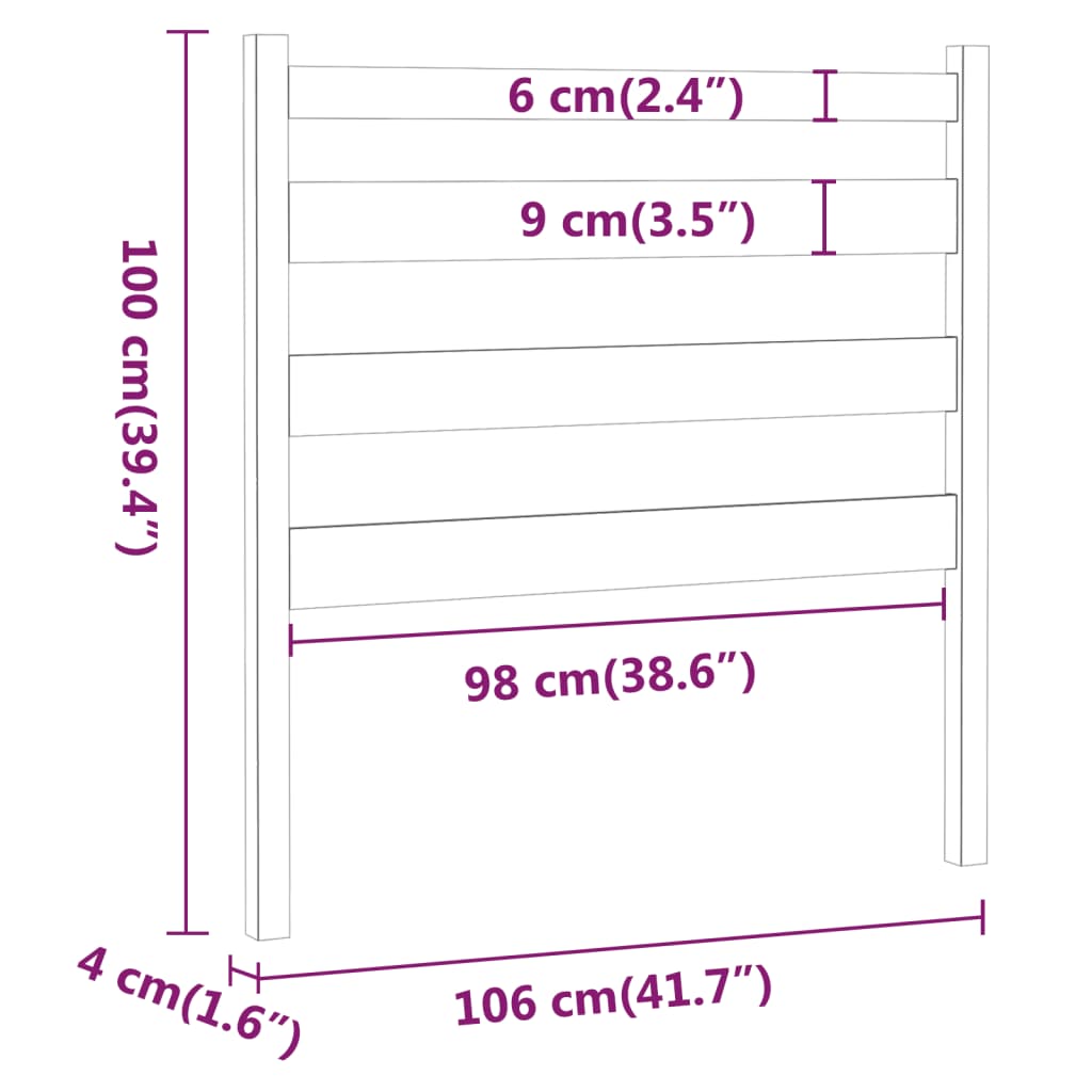 Горна табла за легло, 106x4x100 см, бор масив