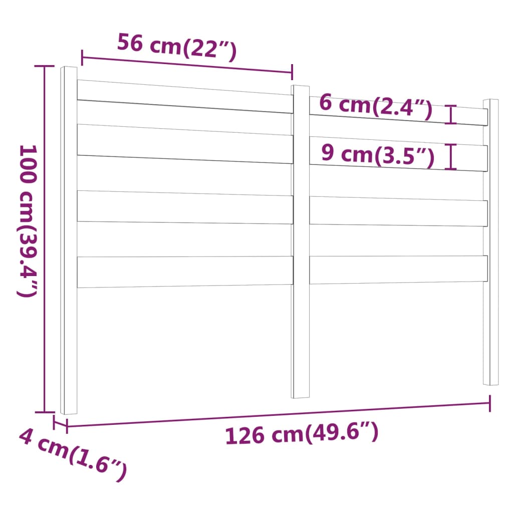 Горна табла за легло, бяла, 126x4x100 см, бор масив