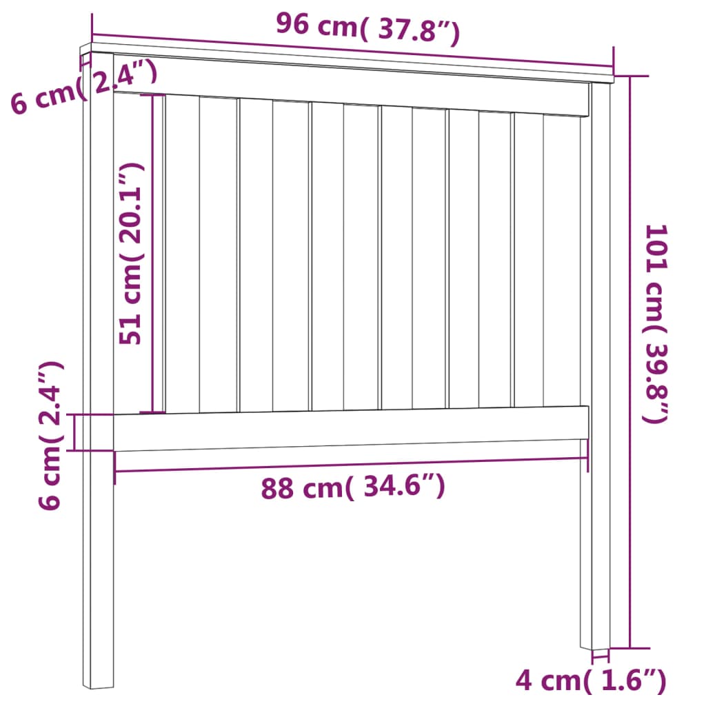 Горна табла за легло, 96x6x101 см, бор масив