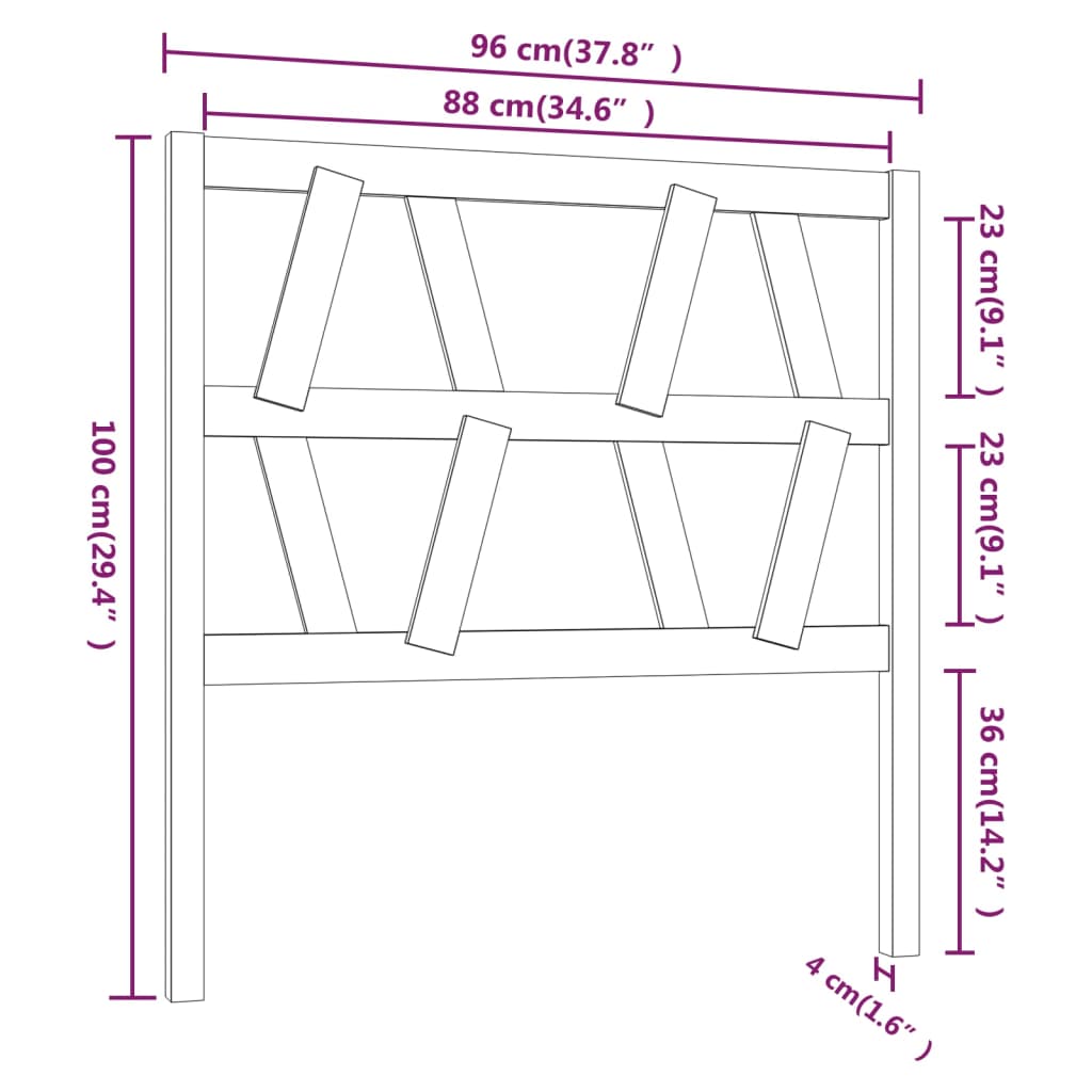 Горна табла за легло, 96x4x100 см, бор масив