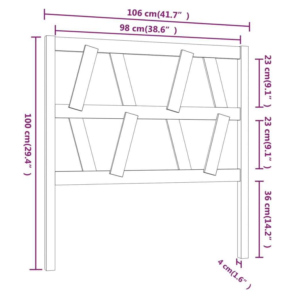 Горна табла за легло, сива, 106x4x100 см, бор масив