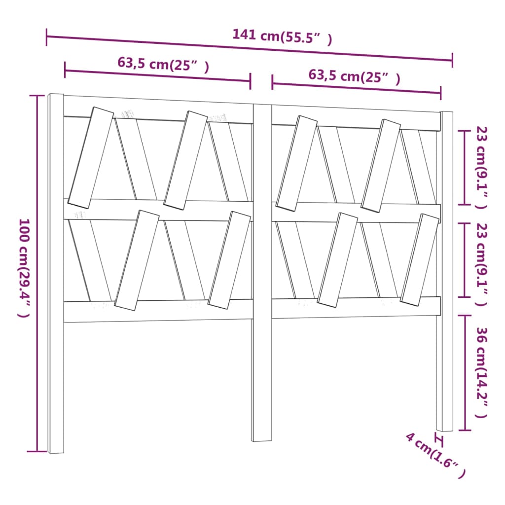 Горна табла за легло, 141x4x100 см, бор масив