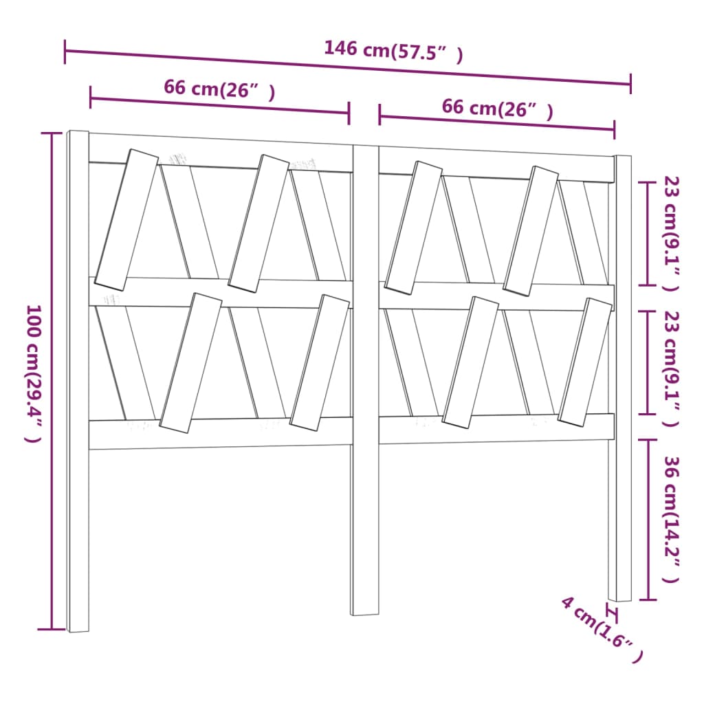 Горна табла за легло, черна, 146x4x100 см, бор масив