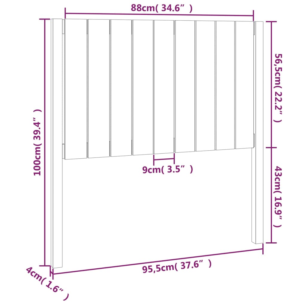 Горна табла за легло, сива, 95,5x4x100 см, бор масив