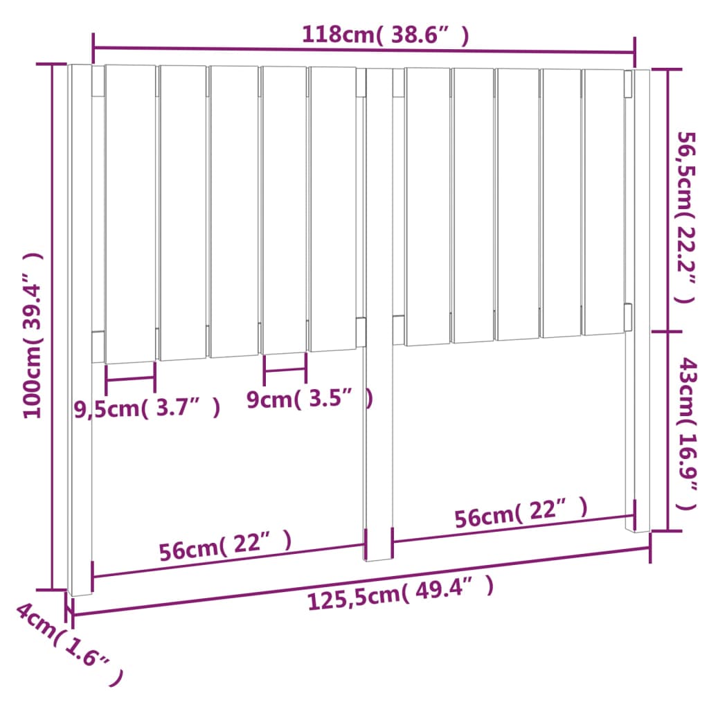 Горна табла за легло, меденокафява, 125,5x4x100 см, бор масив