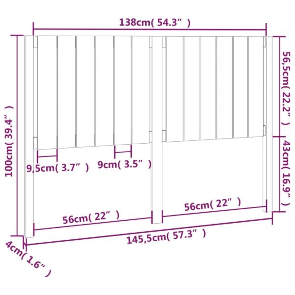 Горна табла за легло, меденокафява, 145,5x4x100 см, бор масив