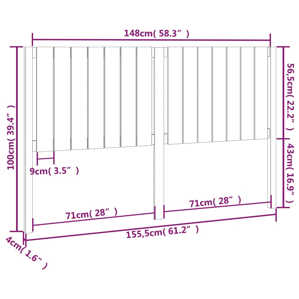Горна табла за легло, бяла, 155,5x4x100 см, бор масив