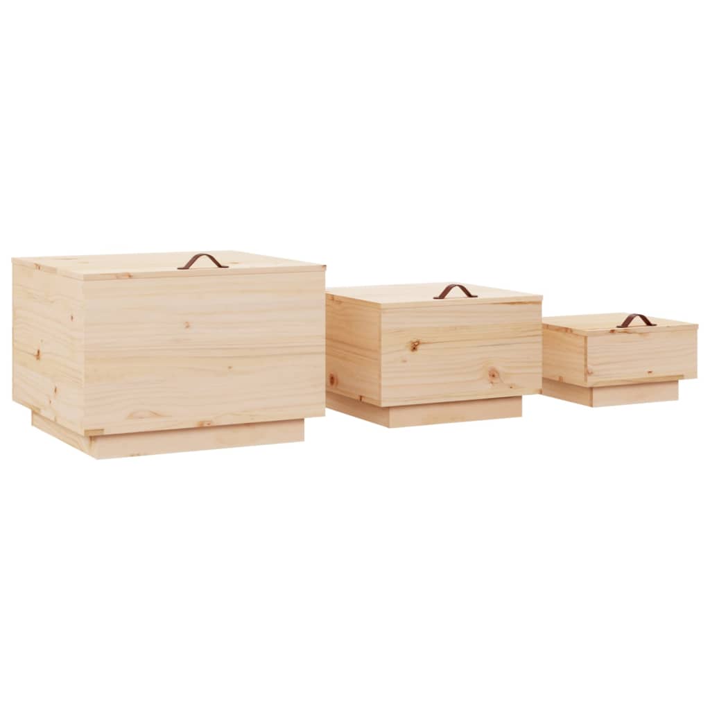 Кутии за съхранение с капаци 3 бр борова дървесина масив