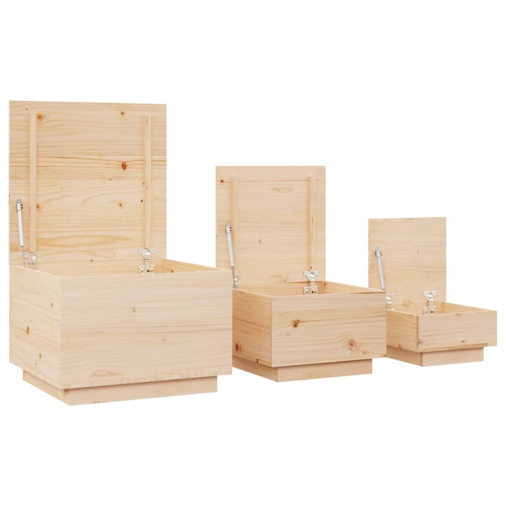 Кутии за съхранение с капаци 3 бр борова дървесина масив