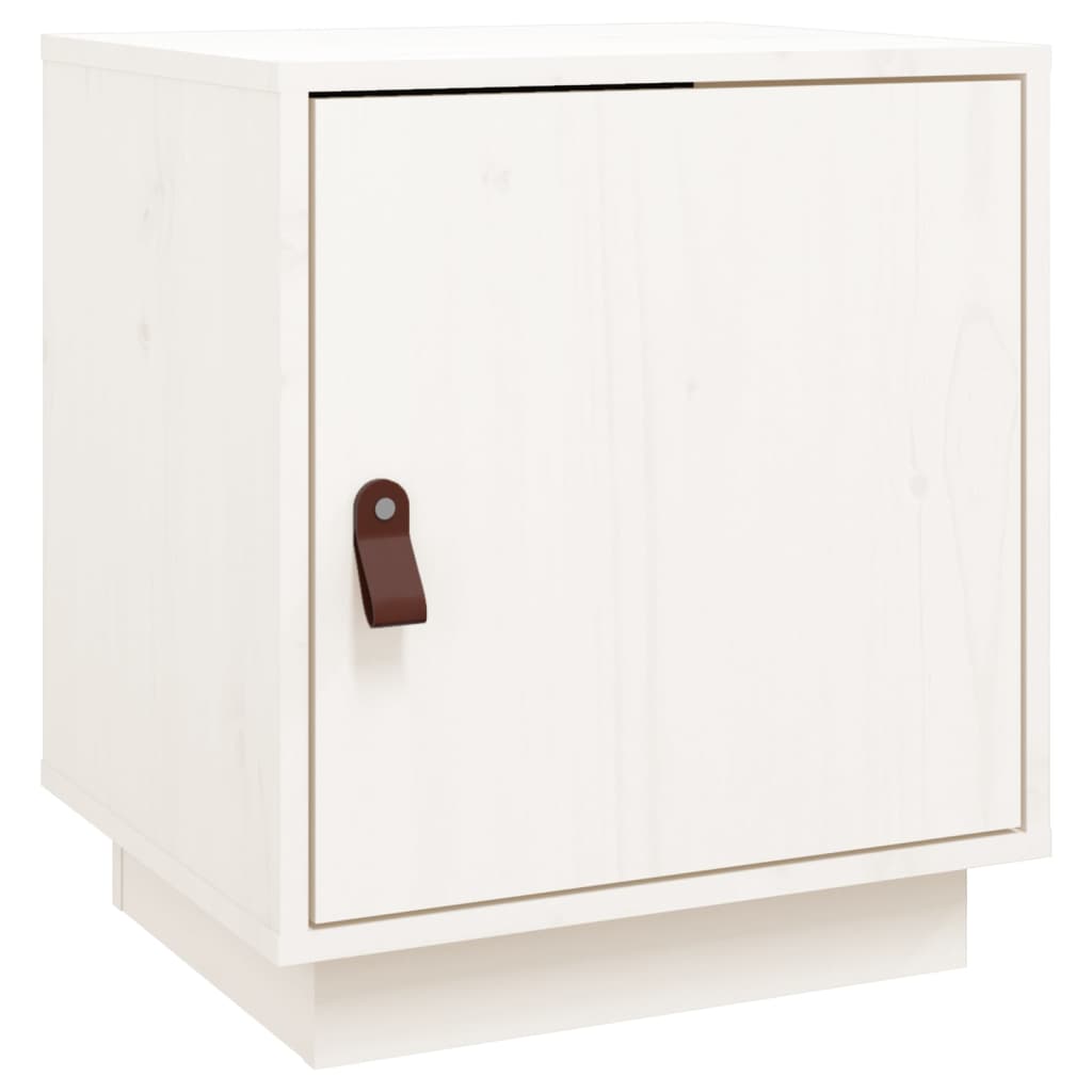 Нощно шкафче, бяло, 40x34x45 см, борово дърво масив