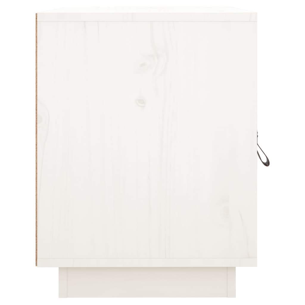 Нощно шкафче, бяло, 40x34x45 см, борово дърво масив