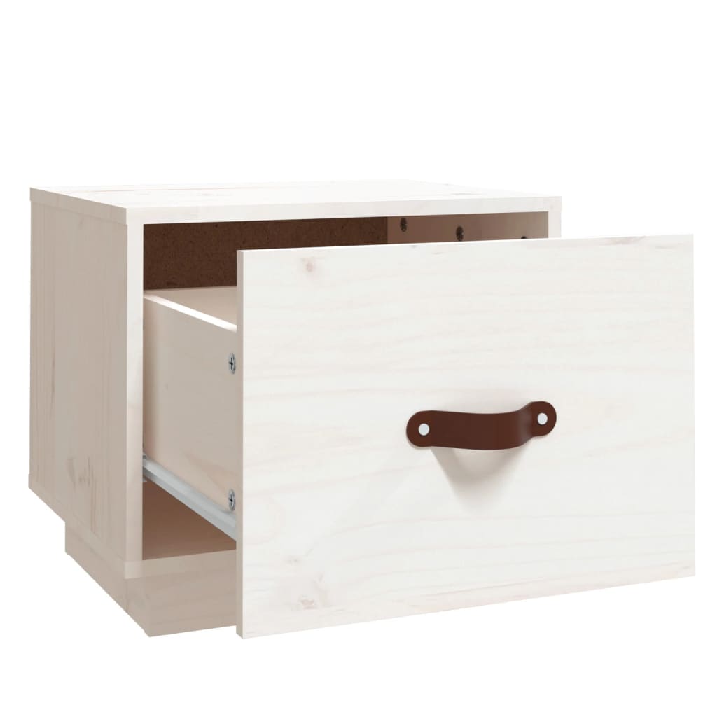 Нощни шкафчета, 2 бр, бели, 40x34x35 см, борово дърво масив