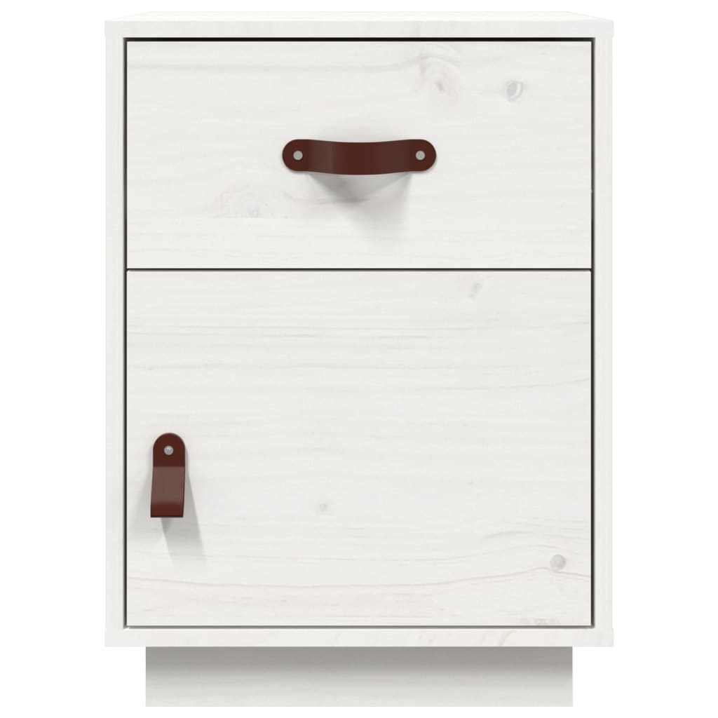 Нощно шкафче, бяло,40x34x55 см, борово дърво масив