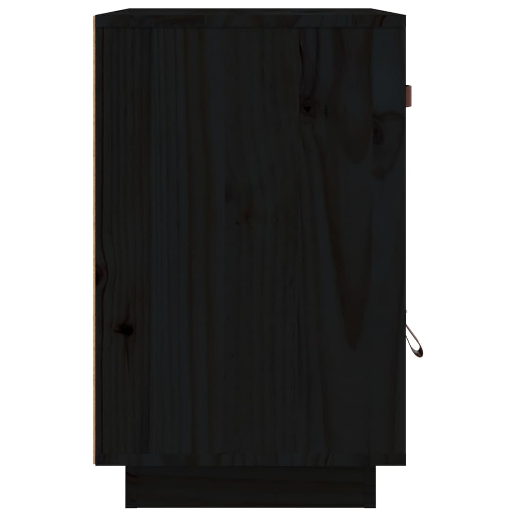 Нощно шкафче, черно, 40x34x55 см, борово дърво масив