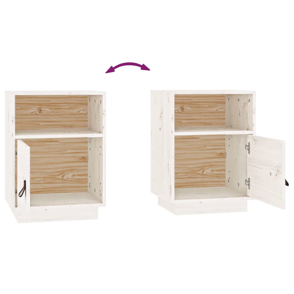 Нощни шкафчета, 2 бр, бели, 40x34x55 см, борово дърво масив
