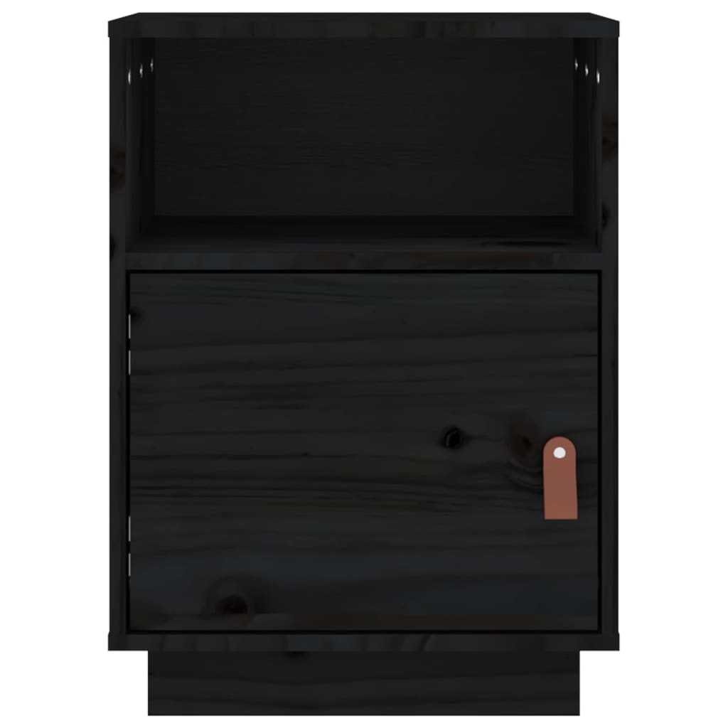 Нощно шкафче, черно, 40x34x55 см, борово дърво масив