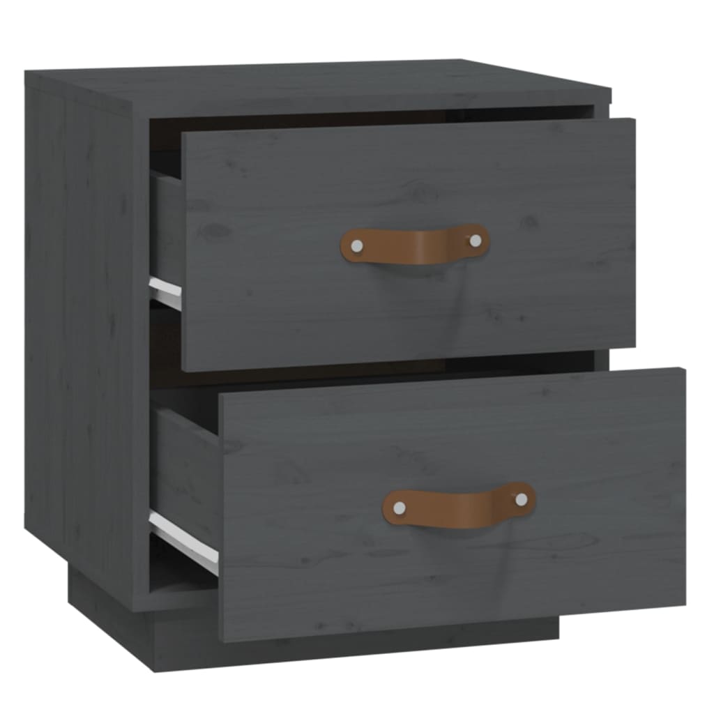 Нощни шкафчета, 2 бр, сив, 40x34x45 см, борово дърво масив