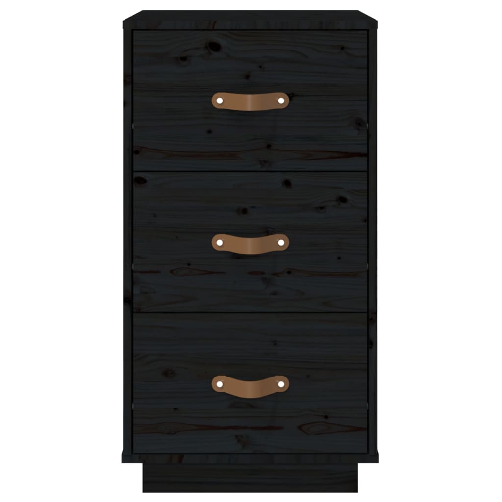 Нощно шкафче, черно, 40x40x75 см, борово дърво масив