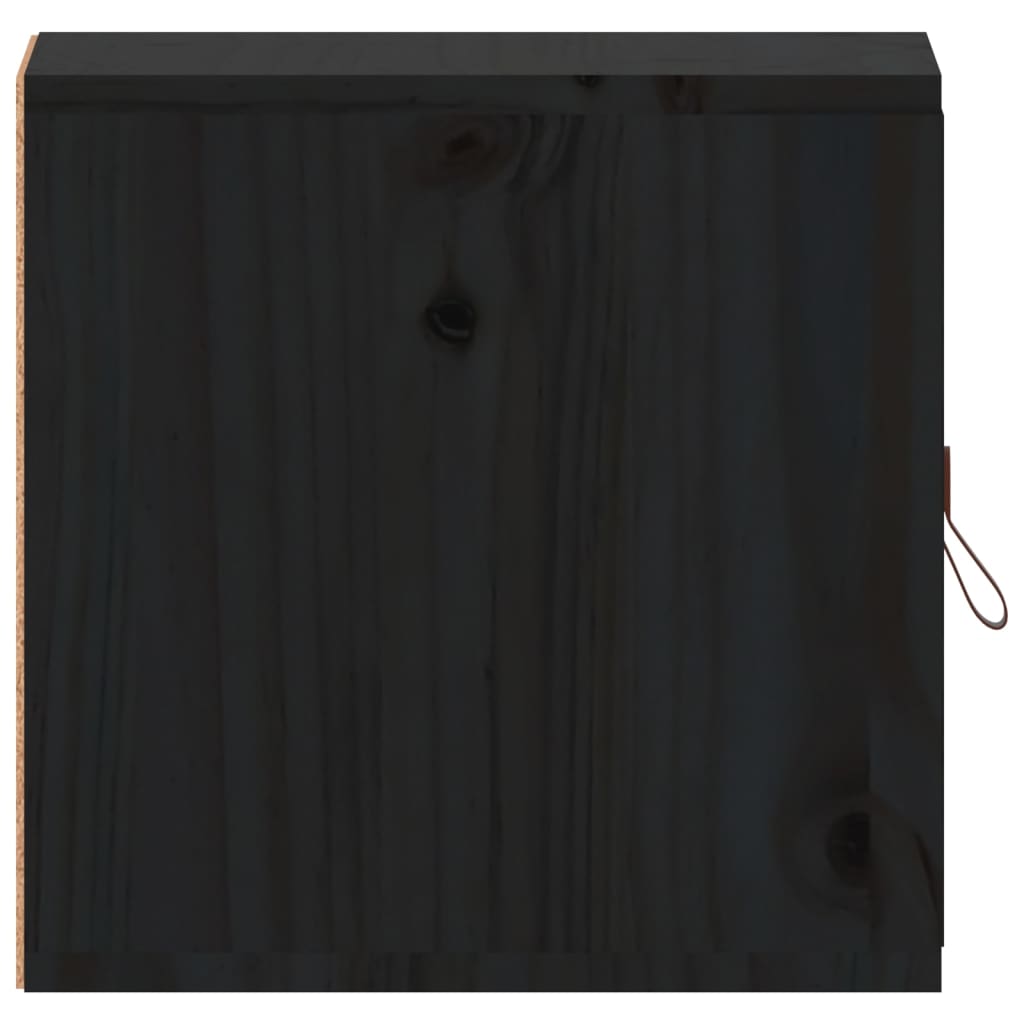 Стенен шкаф, черен, 31,5x30x30 см, борово дърво масив
