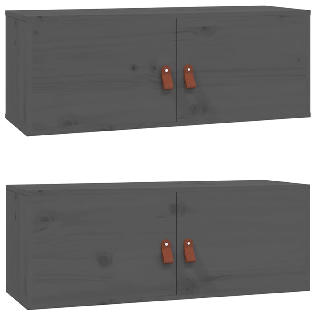 Стенни шкафове, 2 бр, сиви, 80x30x30 см, бор масив