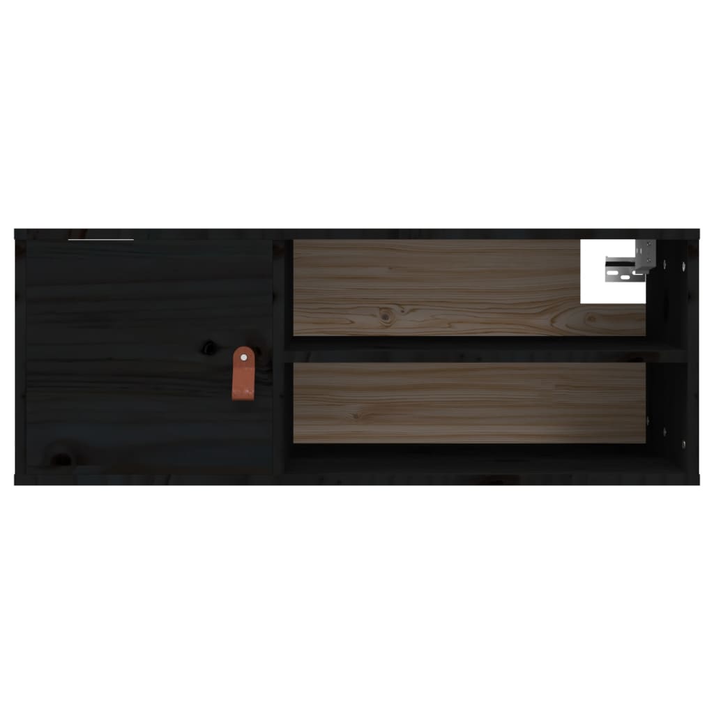 Стенен шкаф, черен, 80x30x30 см, борово дърво масив
