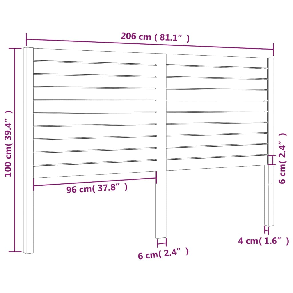 Горна табла за легло, бяла, 206x4x100 см, бор масив