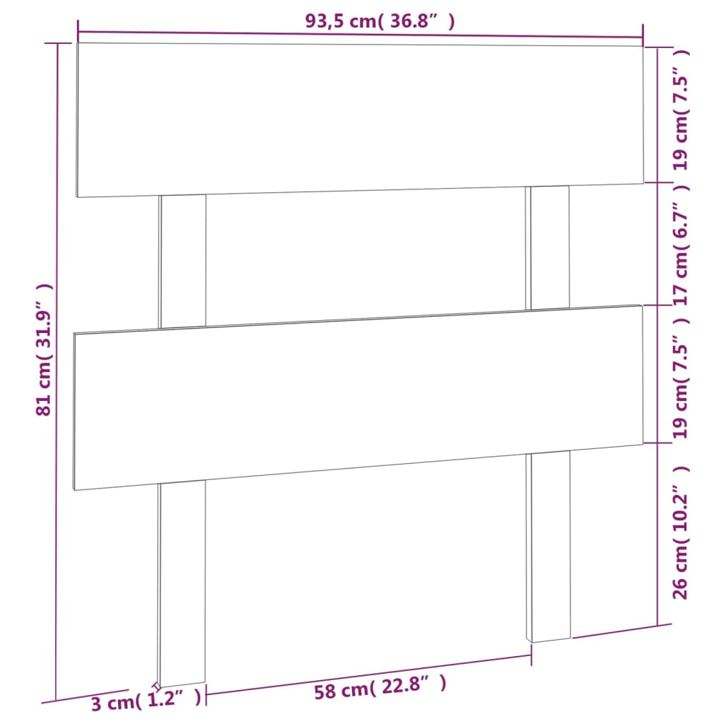 Горна табла за легло, черна, 93,5x3x81 см, бор масив
