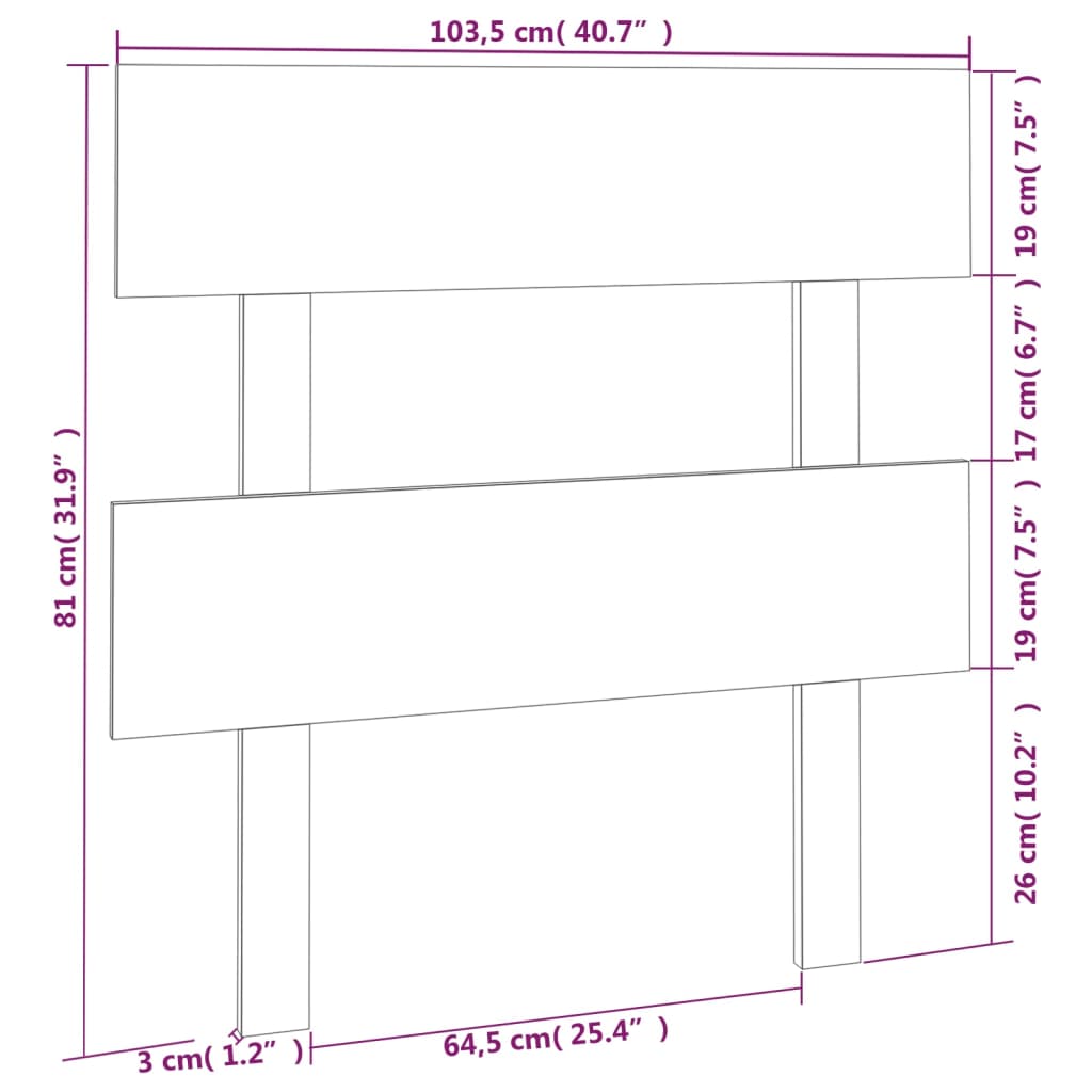 Горна табла за легло, 103,5x3x81 см, бор масив