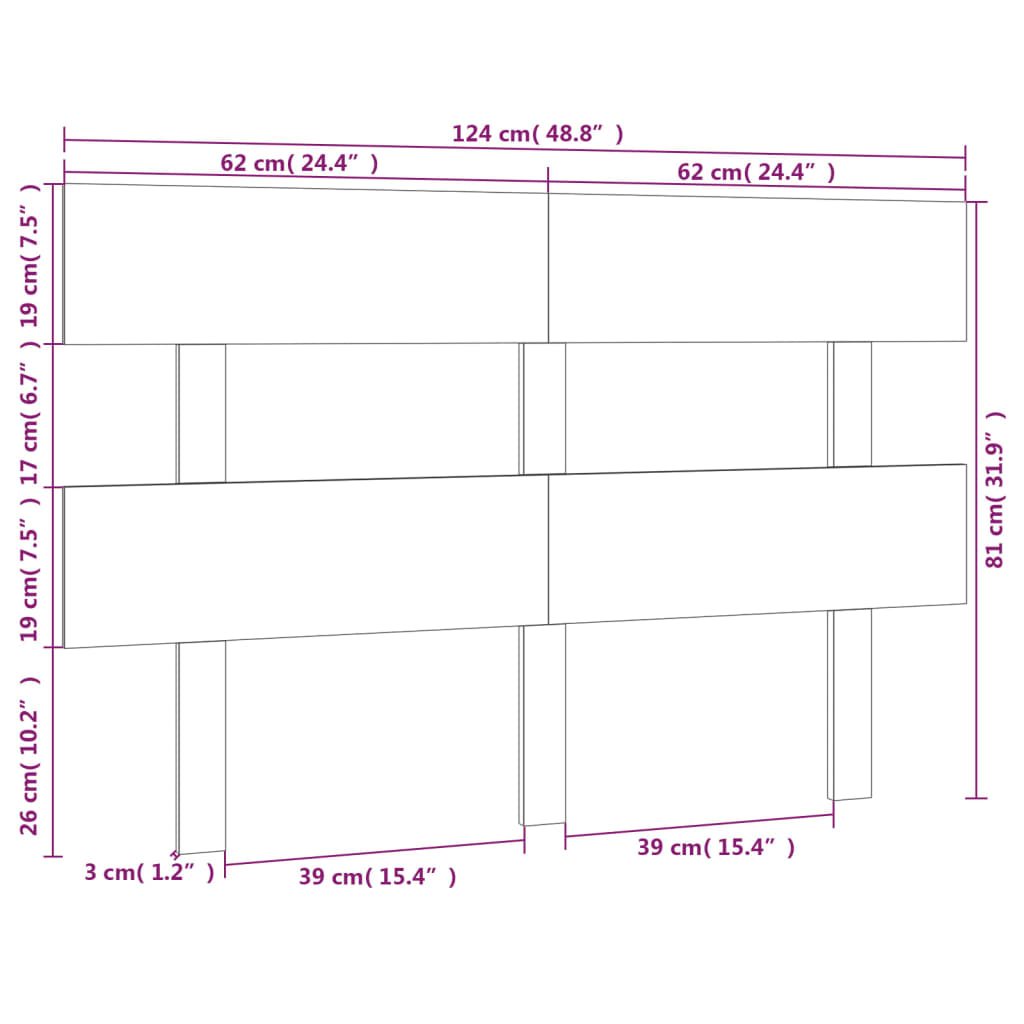 Горна табла за легло, черна, 124x3x81 см, бор масив