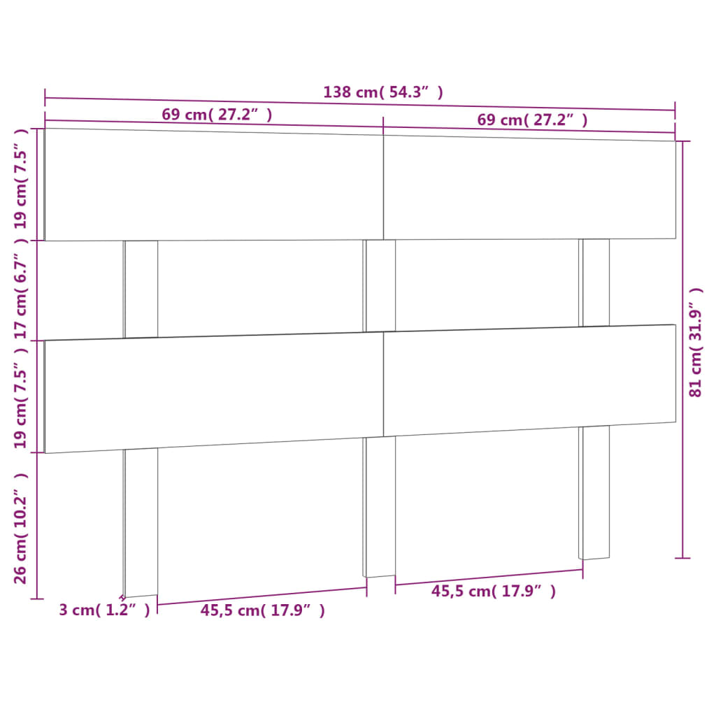 Горна табла за легло, бяла, 138x3x81 см, бор масив