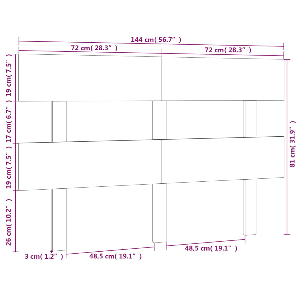 Горна табла за легло, черна, 144x3x81 см, бор масив