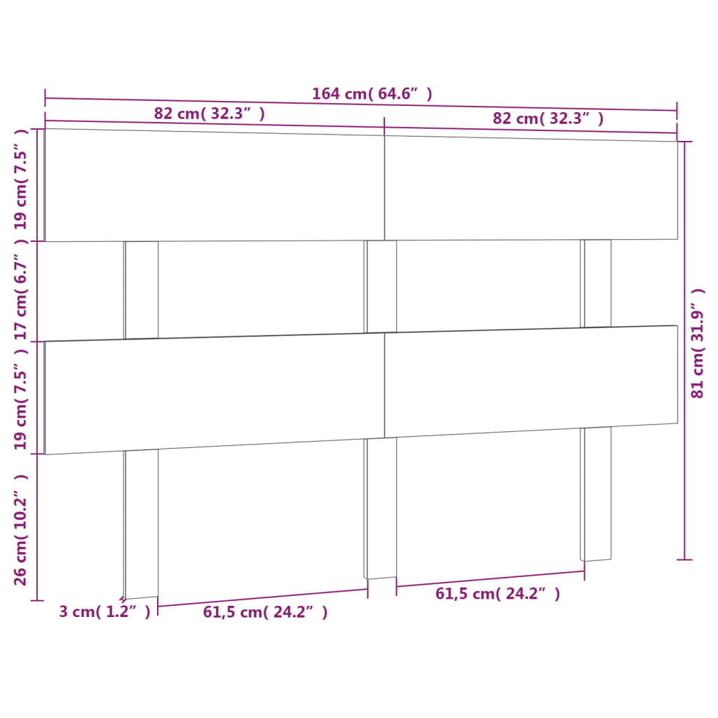 Горна табла за легло, сива, 164x3x81 см, бор масив