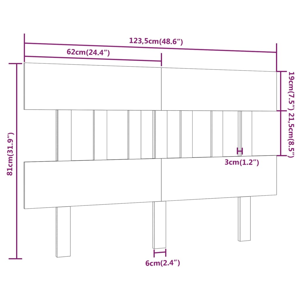 Горна табла за легло, меденокафява, 123,5x3x81 см, бор масив