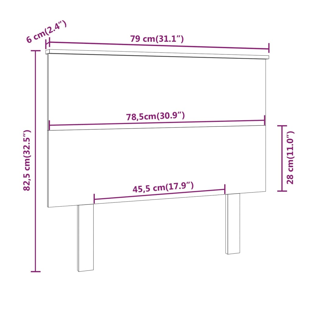 Горна табла за легло, бяла, 79x6x82,5 см, бор масив