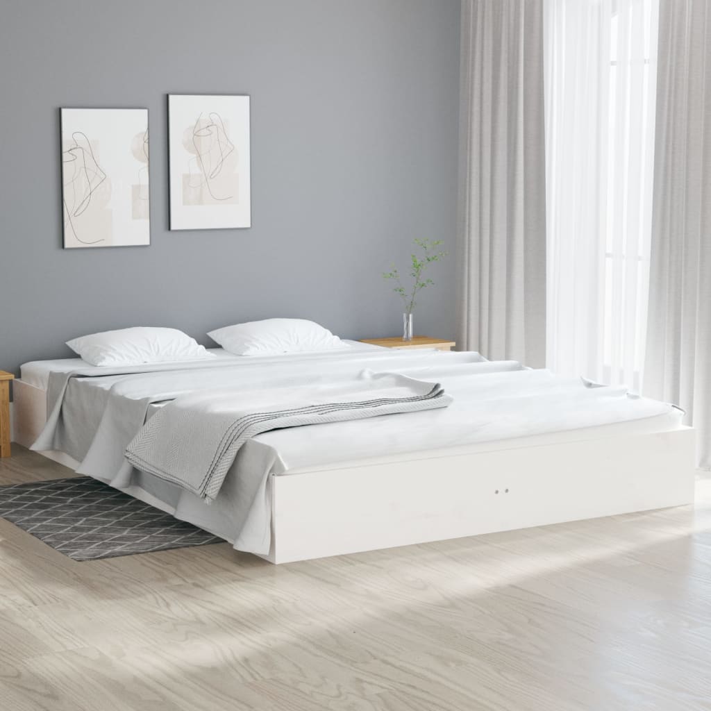 Рамка за легло, бяла, бор дърво масив, 160х200 см