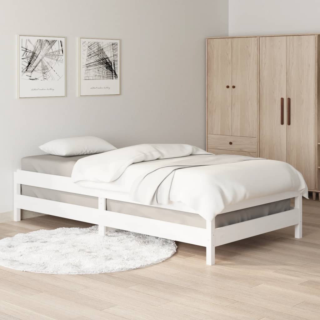 Стифиращо легло, бяло, борово дърво масив, 90x200 см