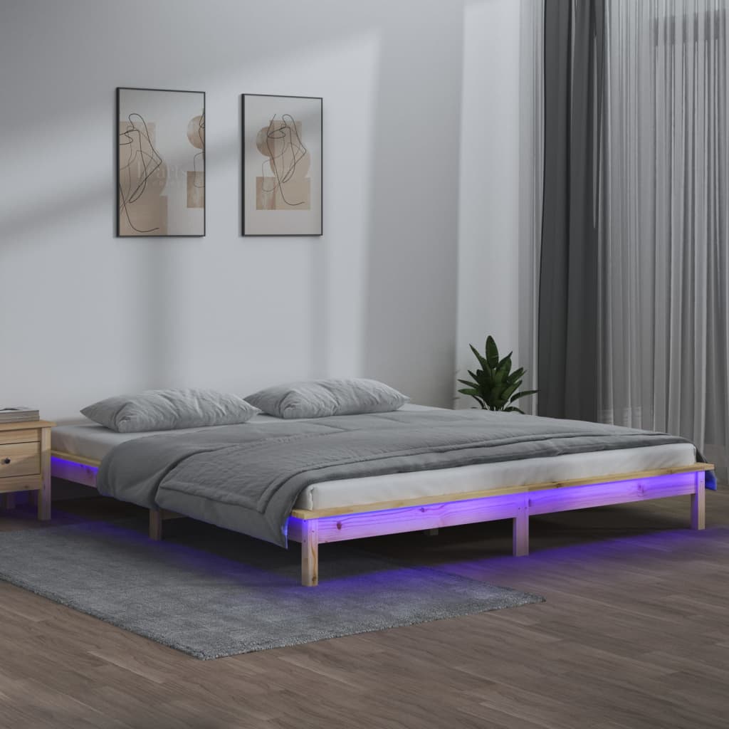 Рамка за легло с LED осветление 120x200 см масивно дърво