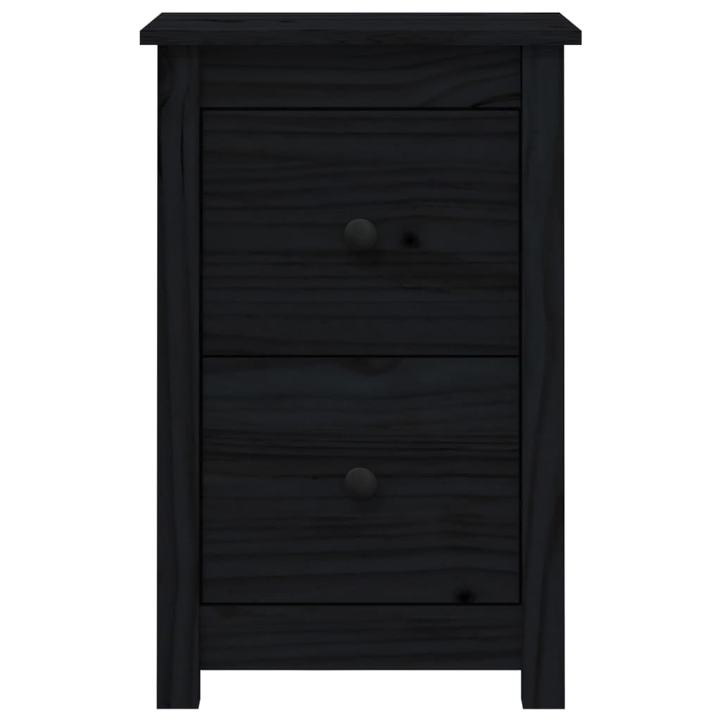 Нощно шкафче, черно, 40x35x61,5 см, борово дърво масив