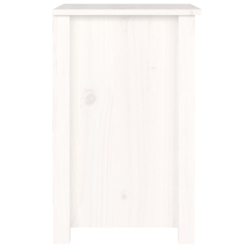 Нощно шкафче, бяло, 40x35x55 см, борово дърво масив