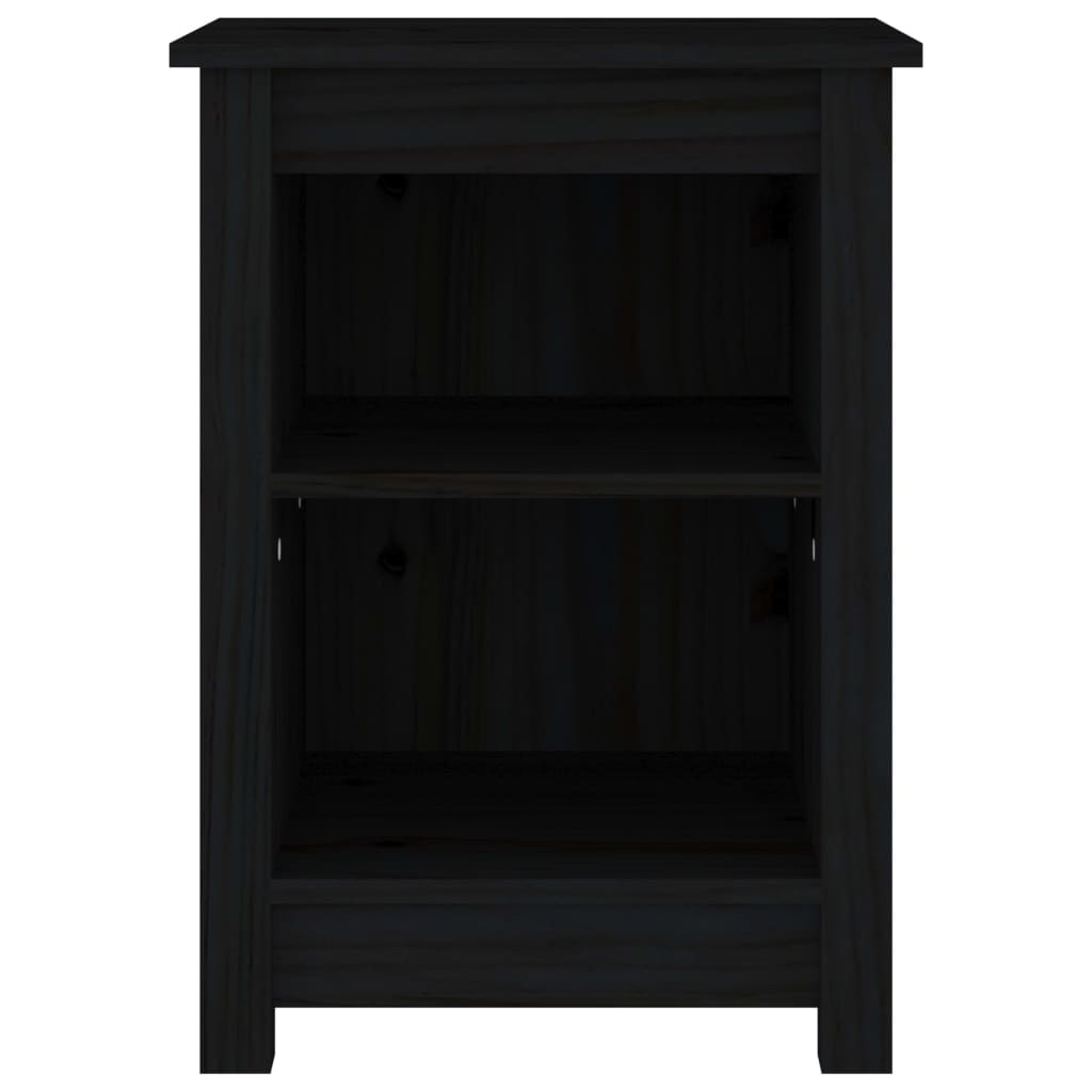 Нощно шкафче, черно, 40x35x55 см, борово дърво масив