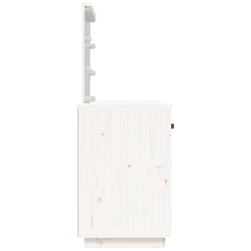 Тоалетка с LED, бели, 95x50x133,5 см, борово дърво масив